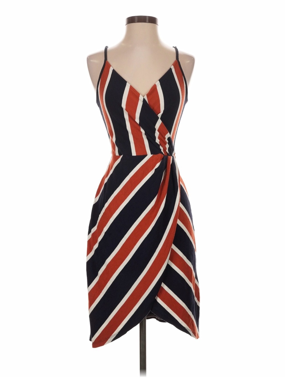 Market & Spruce Striped Wrap Midi Dress in Navy, Rust & Cream